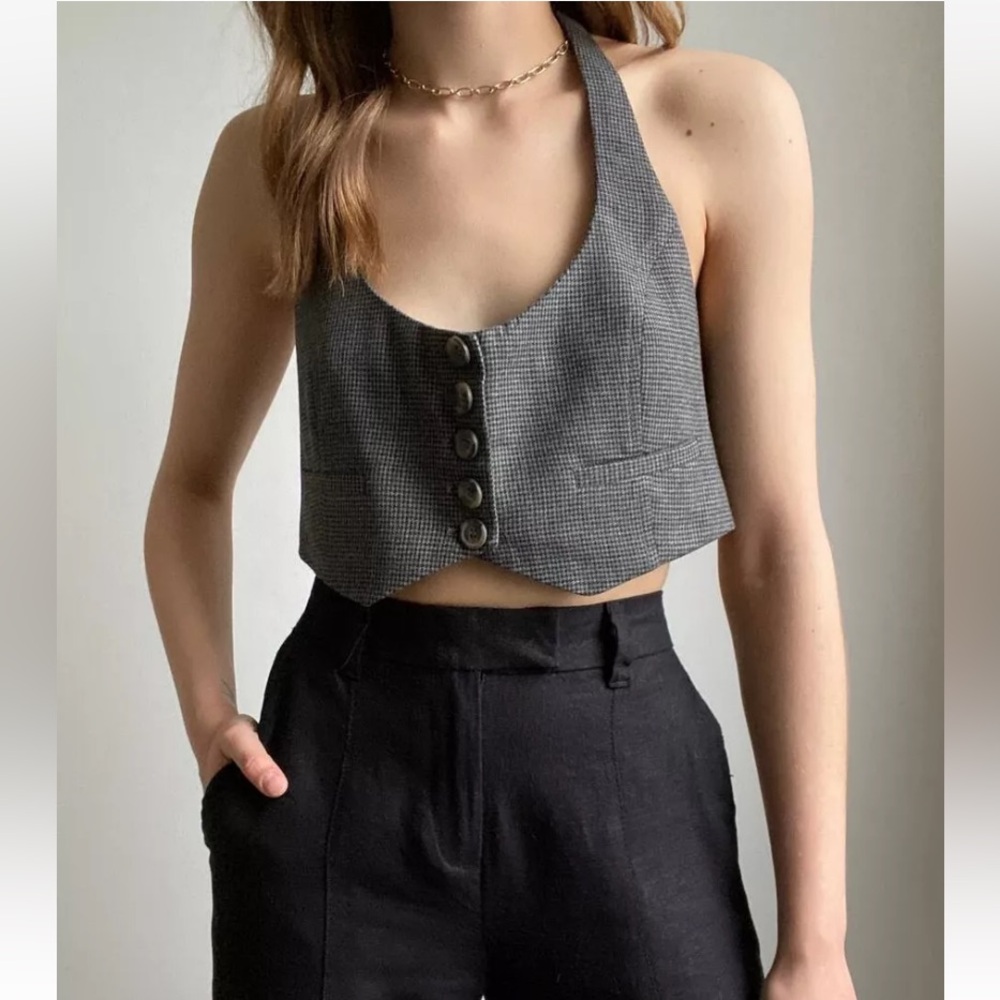 VALENTINO R.E.D. WOOL GRAY BLACK CHECK BUTTON UP CROPP SUIT VEST 44